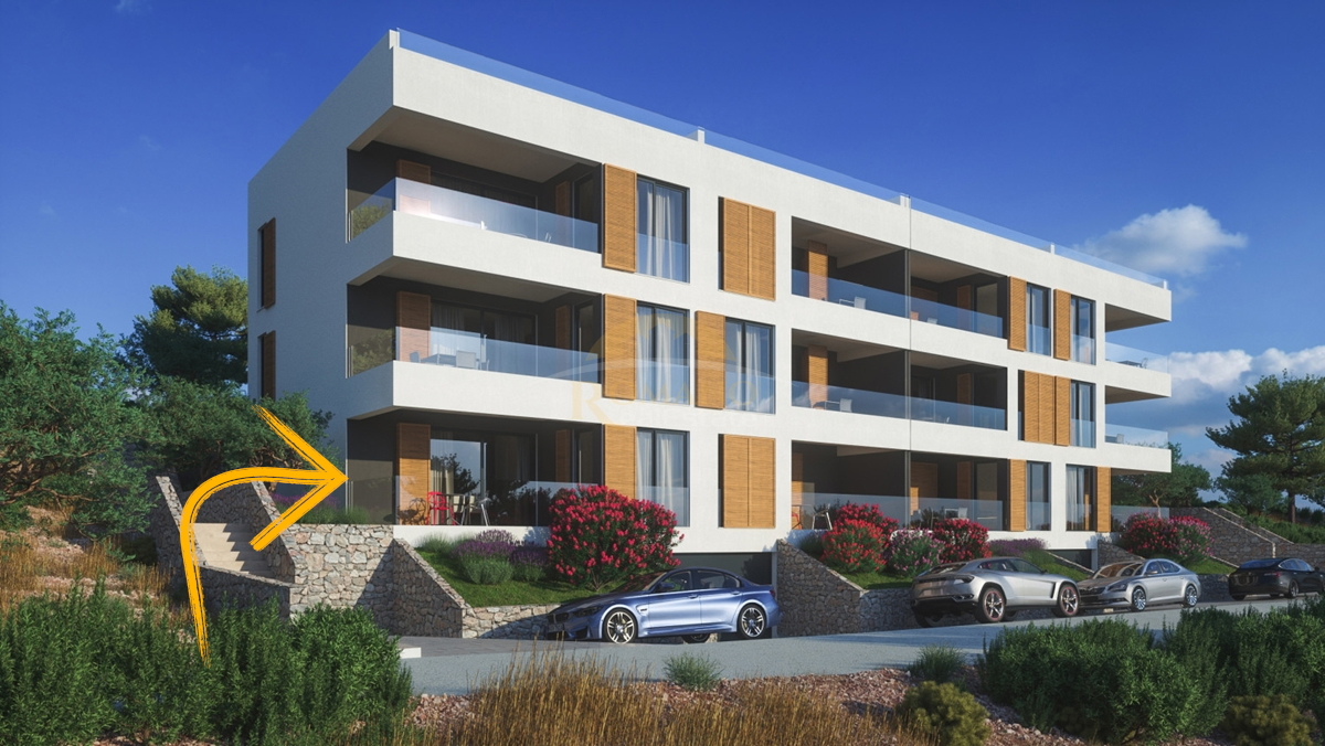 Dvosobno stanovanje z razgledom na morje na Čiovu, območje Salduna blizu kampa Rožac - 64 m2